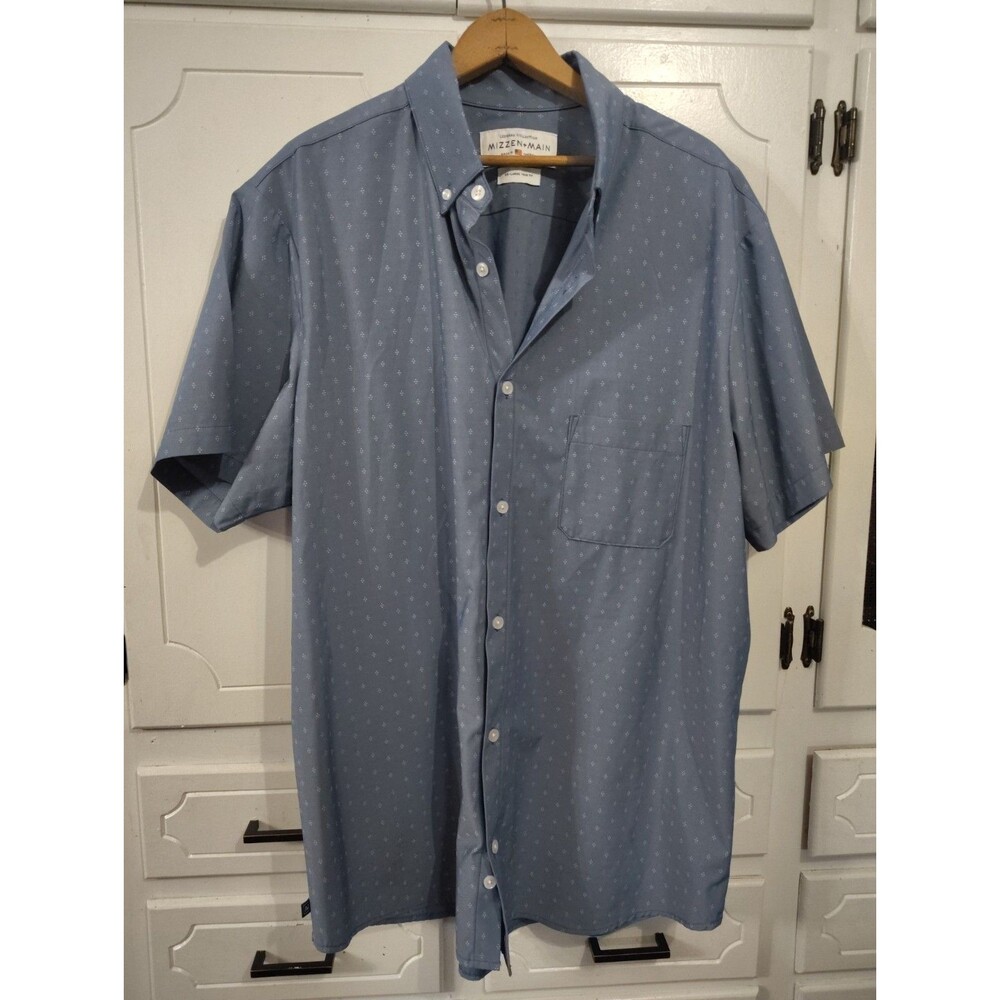 Mizzen+Main Blue Geometric Micro Print Trim Fit SS Shirt Men's XXL